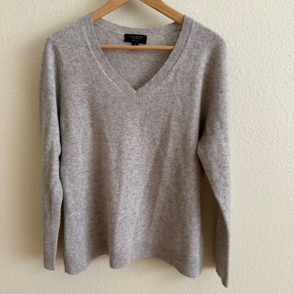 Charter Club Cashmere Light Gray V-Neck Sweater Size XL
